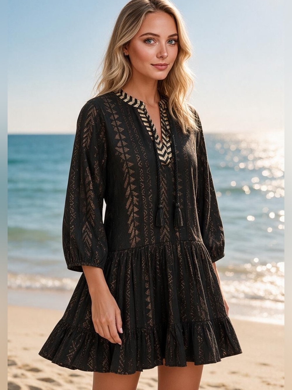 Miraclesuit Gold Jacquard Metallic Cover Up Dress Boho Resort Wear Large Resort